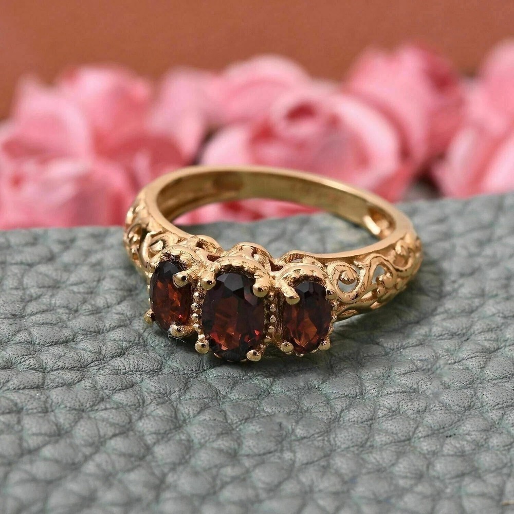 Art Deco Style Lab Created Diamond & Garnet Engagement Wedding 14K Gold FN Ring