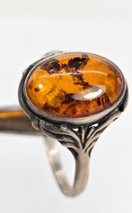 VTG Sterling Silver Baltic Amber Ring Flower V-8 Designer Valerio Size 11.75