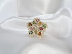 Vintage Sterling Silver 925 3D Pinwheel Irradiated Tourmaline Unique Ring Size 7