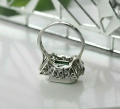 4 CT Green Emerald Cut CZ Art Deco Antique Style Wedding Ring In Sterling Silver