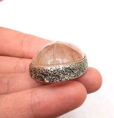 Sterling Silver Rutilated Quartz Carved Scarab Beetle Egyptian Revival Pendant