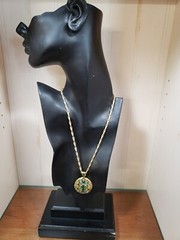 Vintage Hobe Green and Blue Rhinestones Pendant Locket Necklace