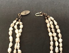 Vintage 3 Strand Natural Rice Pearls And Lapis Lazuli Beads 28in