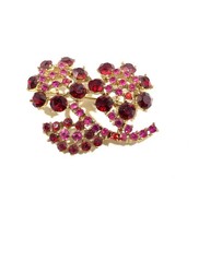 Dimensional Red and Pink Rhinestone Floral Bouquet Brooch