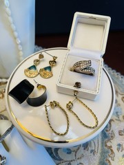 Vintage Jewelry Lot 20th Century 11 Pc Bracelets Necklaces Rings Earrings Pin