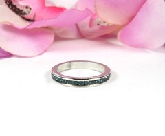 Vintage Dark BLUE RHINESTONES RING Band 2mm Silvertone Channel Set Size 6