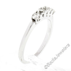 Antique 14k White Gold 0.60ctw European Diamond Prong 5 Stone Wedding Band Ring