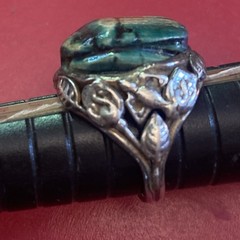 Vintage Egyptian Revival Blue Winged Scarab Beetle Sterling Silver Ring Size 5