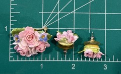 VTG English China Hand Painted Porcelain COALPORT Pink Rose Brooch & Earrings