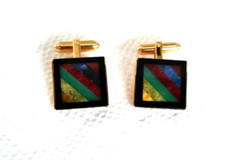 Vintage Gold Tone Square .5″ Multiple Inlays Stunning Men’s Cufflinks