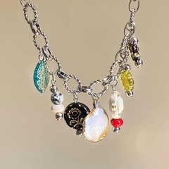 Vintage Zinc Alloy Rhinestone Butterfly Shell Choker Necklace with Tassel