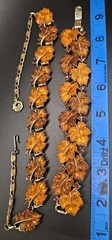Signed Vintage Lisner Two Tone Amber/Brown Thermoset Oak Leaf Parure Set